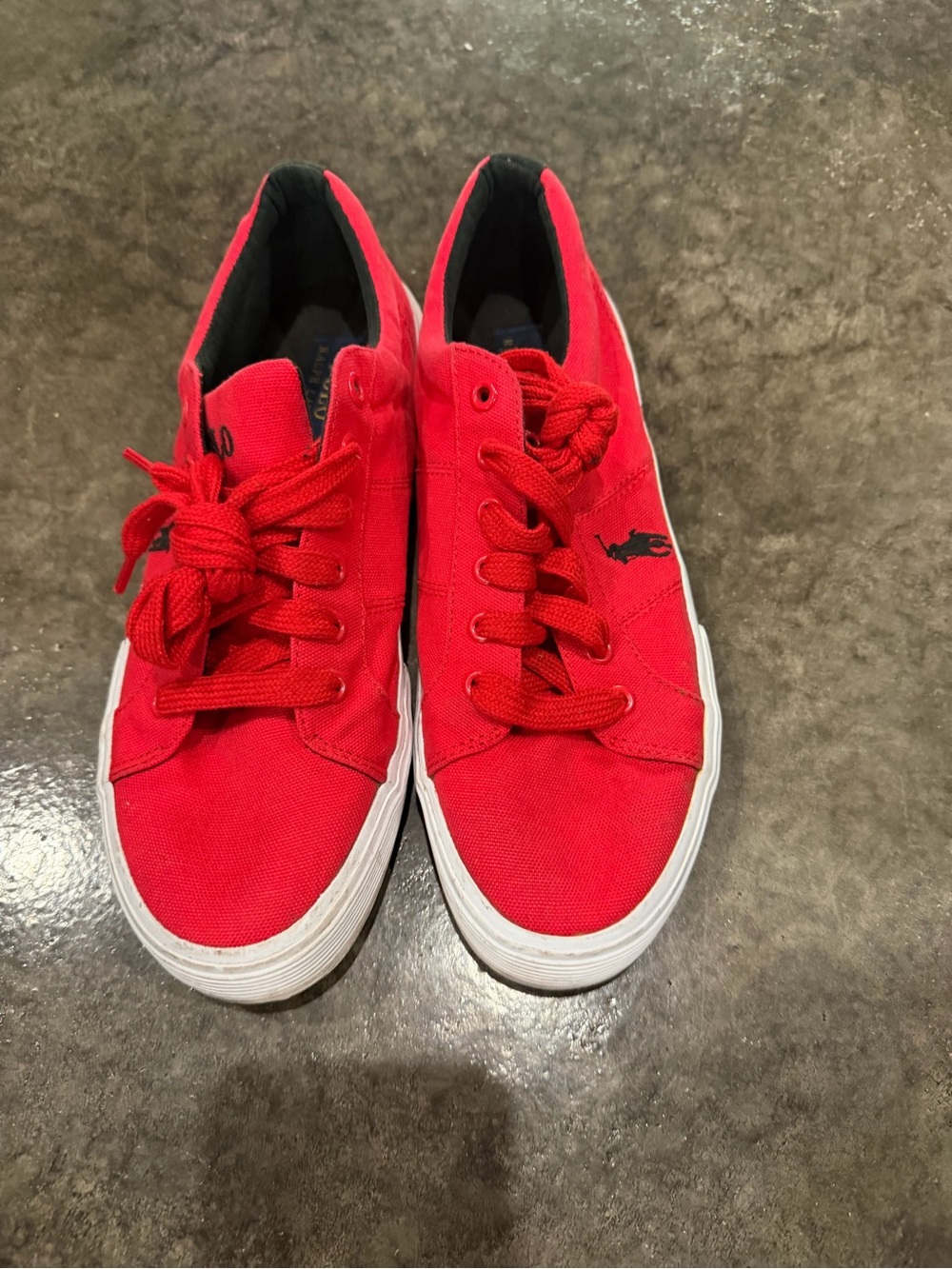 Ralph Lauren Red Canvas Low-Top Sneaker with Black Trim
